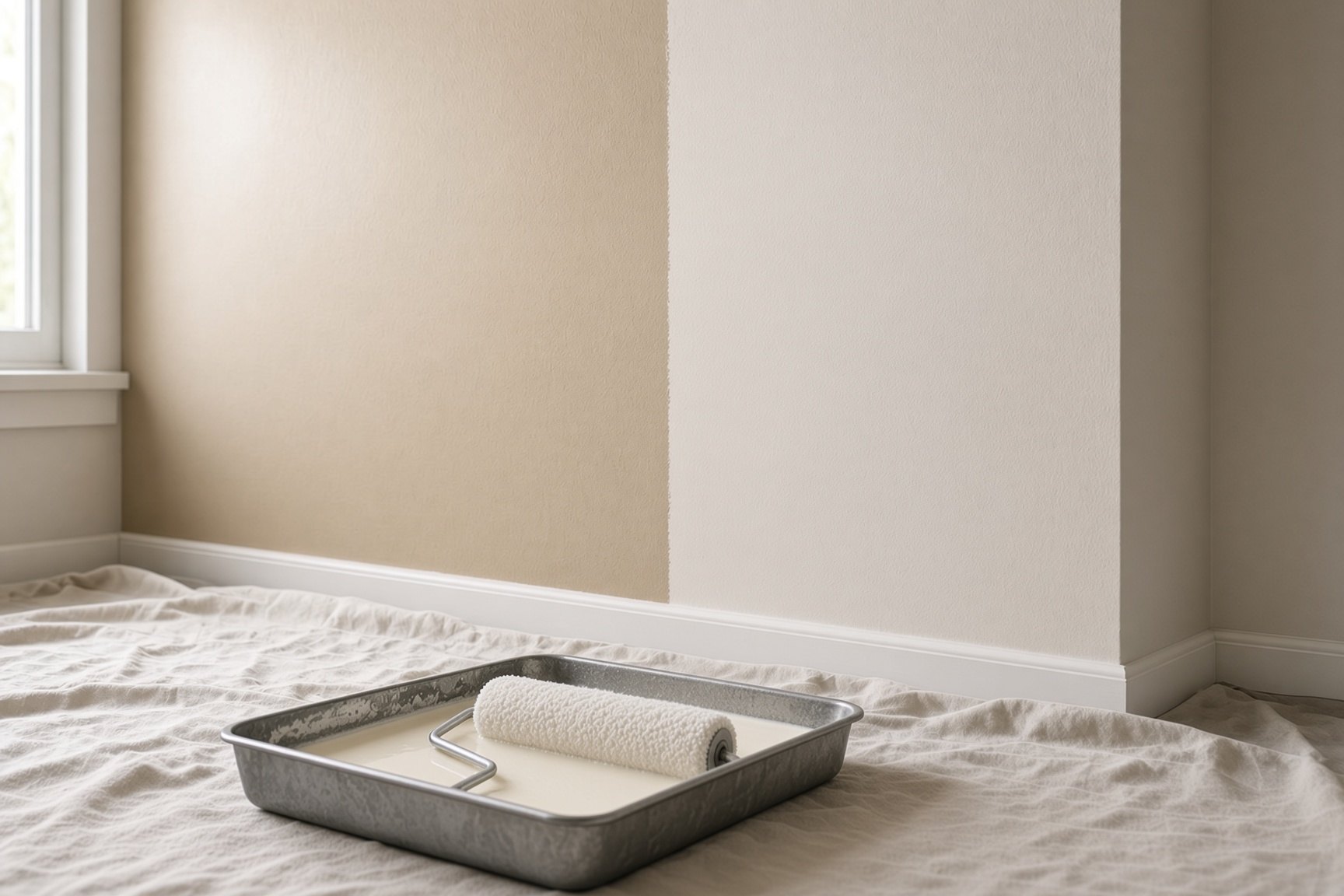 Interior wall roller painting — representative process photography
