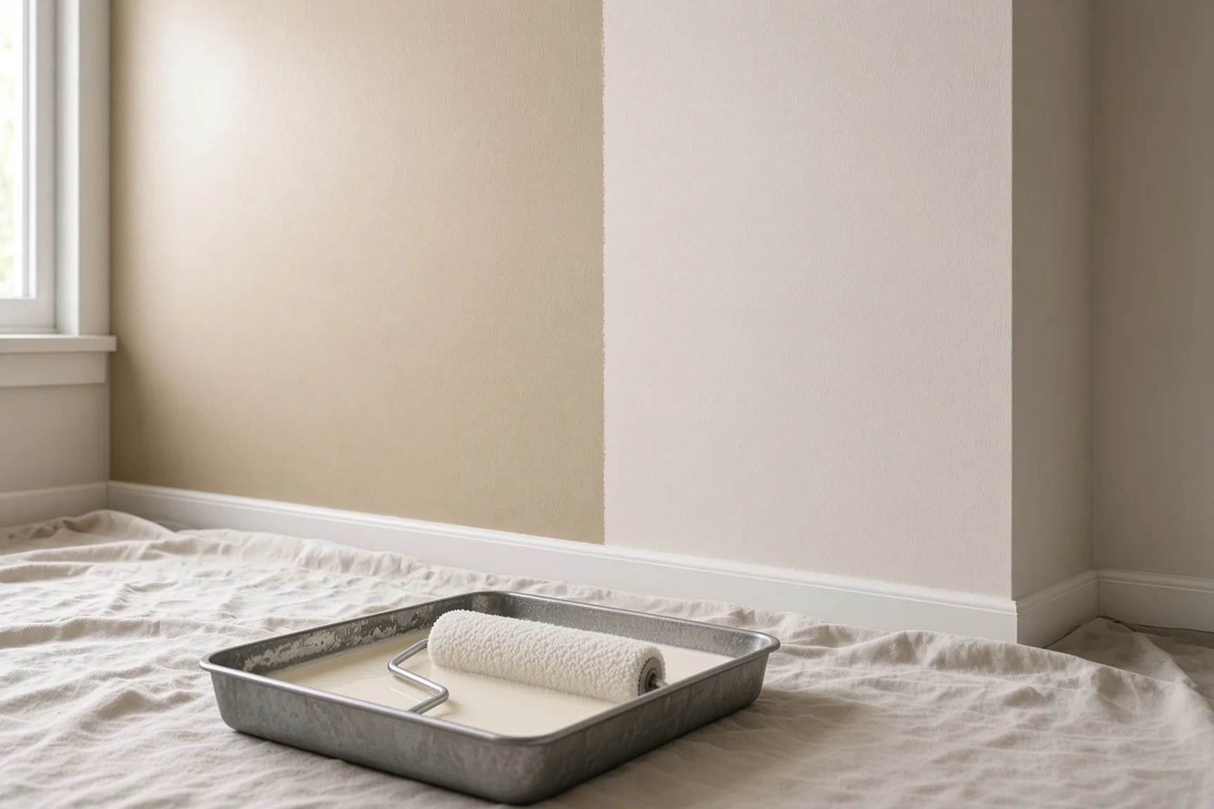 Interior wall roller painting — representative process photography