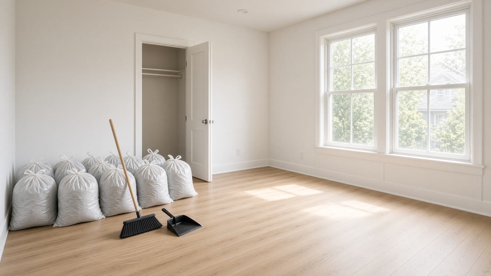 Organized property cleanout with bagged debris — representative process photography