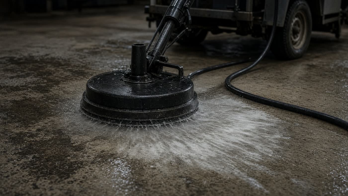 Concrete being cleaned