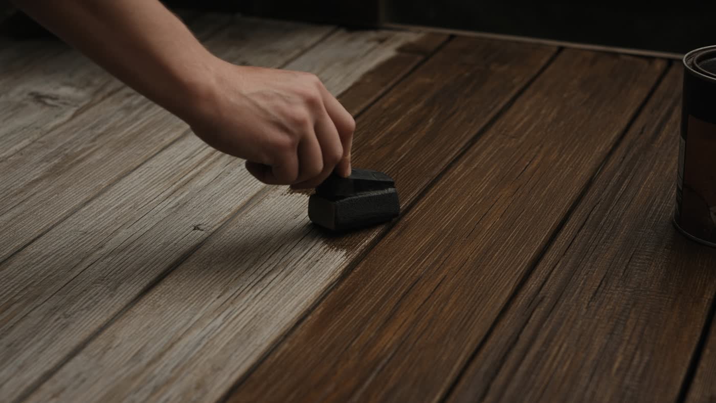 Deck staining in progress