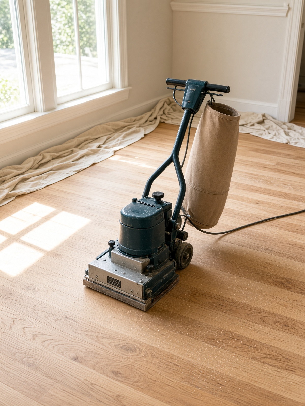 Hardwood floor being sanded
