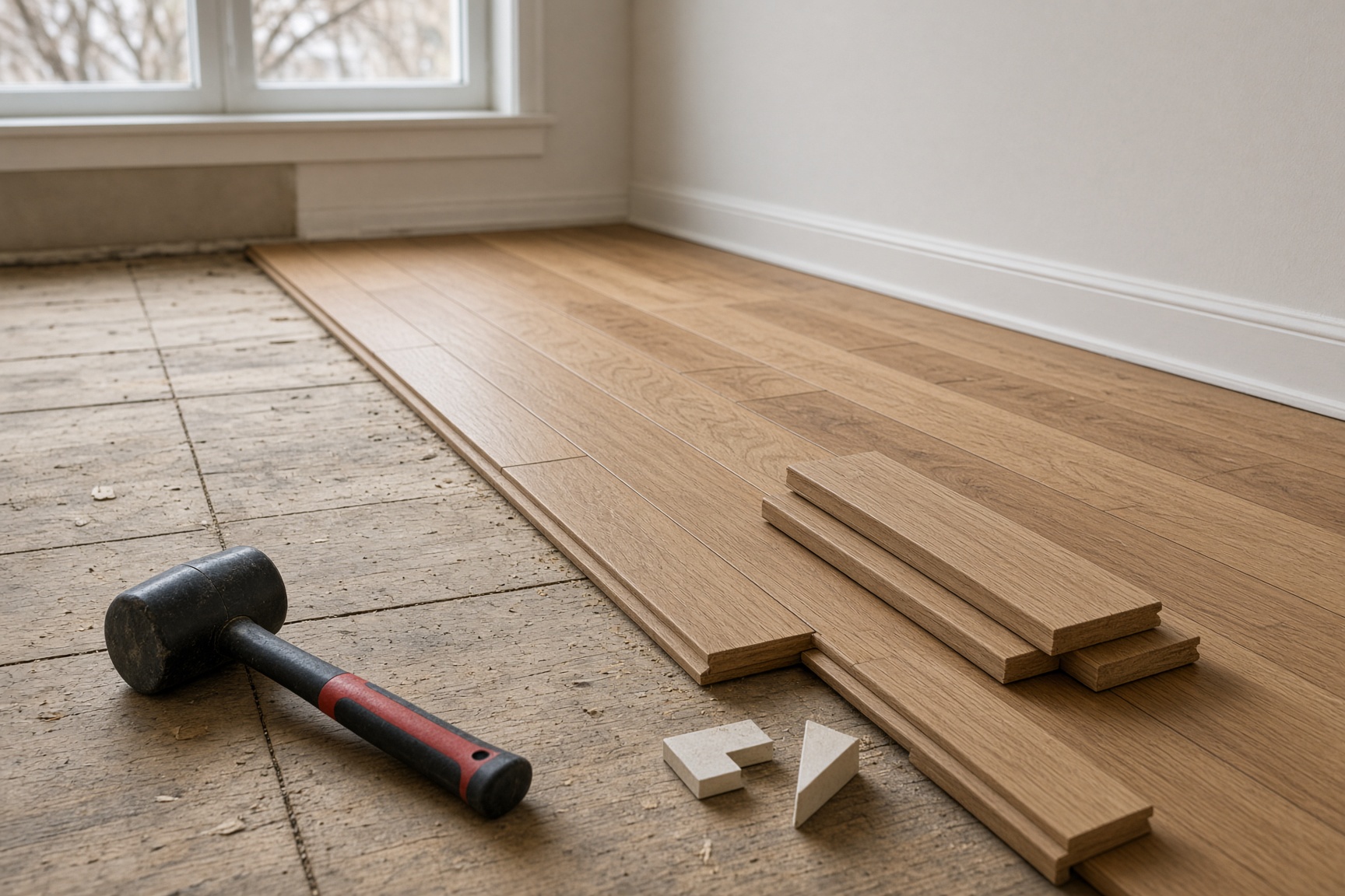 Hardwood flooring being installed