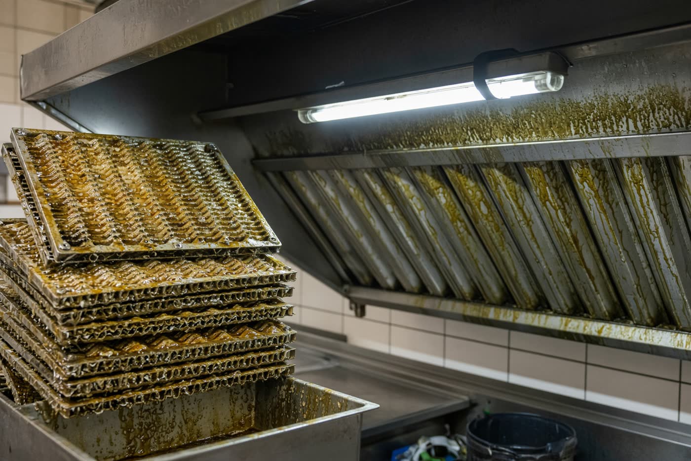 Commercial kitchen exhaust filters ready for cleaning