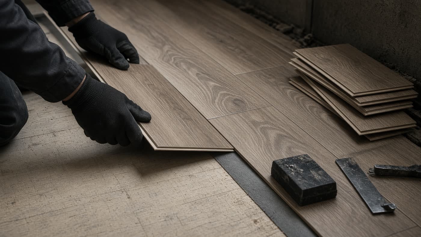 Luxury vinyl plank being installed